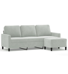 Trivietė sofa su pakoja, šviesiai pilka, 180cm, aksomas