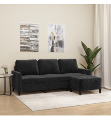 Trivietė sofa su pakoja, juodos spalvos, 180cm, aksomas