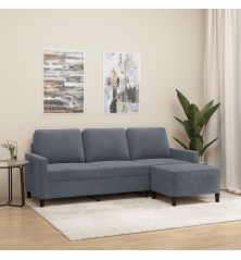 Trivietė sofa su pakoja, tamsiai pilkos spalvos, 180cm, aksomas