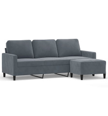 Trivietė sofa su pakoja, tamsiai pilkos spalvos, 180cm, aksomas