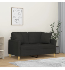 Dvivietė sofa su pagalvėlėmis, juodos spalvos, 120cm, audinys