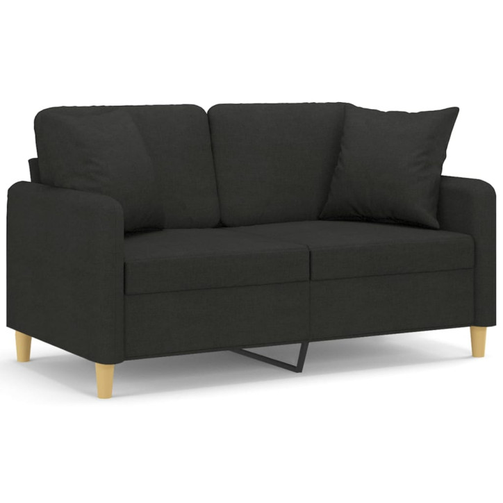 Dvivietė sofa su pagalvėlėmis, juodos spalvos, 120cm, audinys