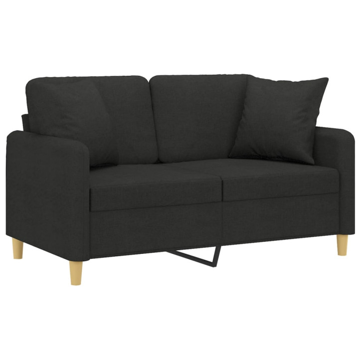 Dvivietė sofa su pagalvėlėmis, juodos spalvos, 120cm, audinys