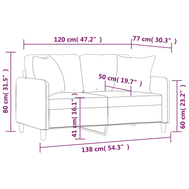 Dvivietė sofa su pagalvėlėmis, juodos spalvos, 120cm, audinys