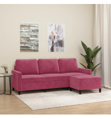 Trivietė sofa su pakoja, raudonojo vyno spalvos, 180cm, aksomas