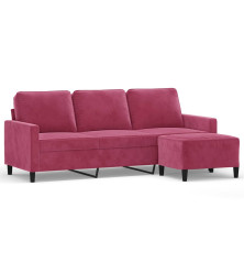 Trivietė sofa su pakoja, raudonojo vyno spalvos, 180cm, aksomas