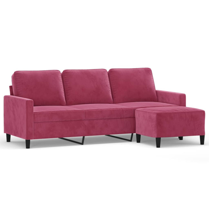 Trivietė sofa su pakoja, raudonojo vyno spalvos, 180cm, aksomas