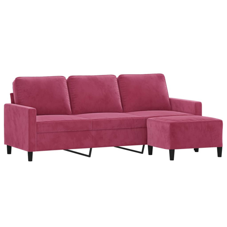 Trivietė sofa su pakoja, raudonojo vyno spalvos, 180cm, aksomas