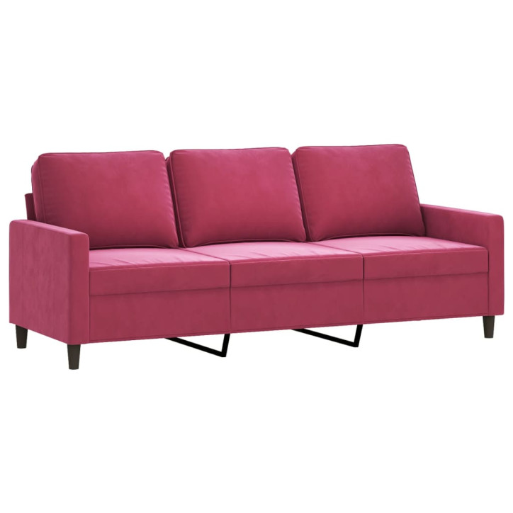 Trivietė sofa su pakoja, raudonojo vyno spalvos, 180cm, aksomas