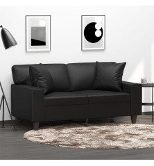 Dvivietė sofa su pagalvėlėmis, juoda, 120cm, dirbtinė oda