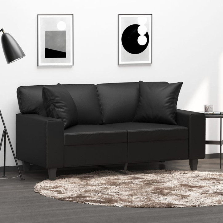 Dvivietė sofa su pagalvėlėmis, juoda, 120cm, dirbtinė oda