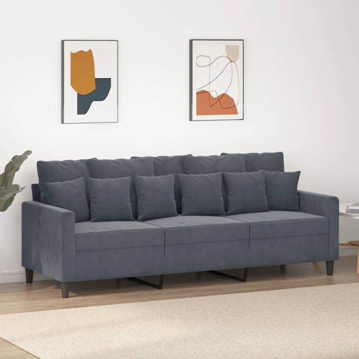 Trivietė sofa, tamsiai pilkos spalvos, 180cm, aksomas