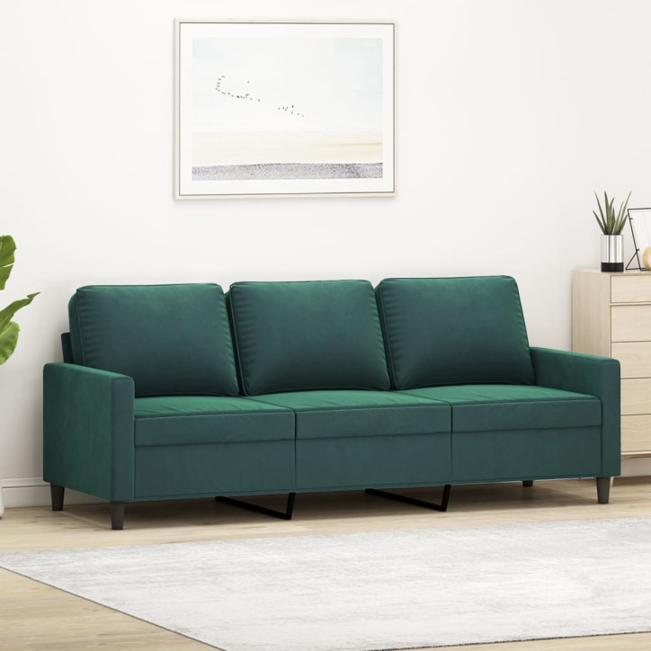 Trivietė sofa, tamsiai žalios spalvos, 180cm, aksomas