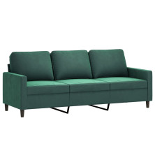 Trivietė sofa, tamsiai žalios spalvos, 180cm, aksomas