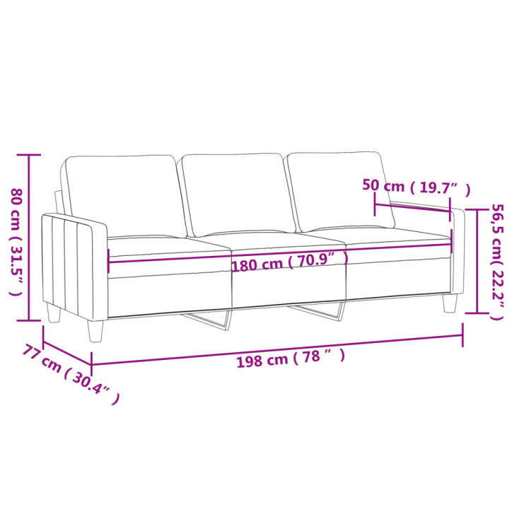 Trivietė sofa, raudonojo vyno spalvos, 180cm, aksomas