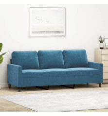 Trivietė sofa, mėlynos spalvos, 180cm, aksomas