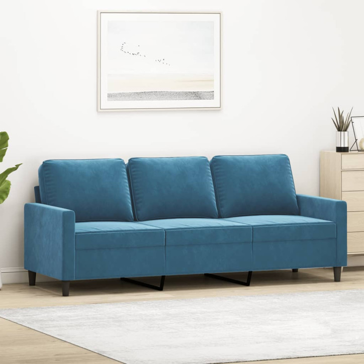 Trivietė sofa, mėlynos spalvos, 180cm, aksomas