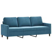 Trivietė sofa, mėlynos spalvos, 180cm, aksomas