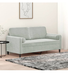 Dvivietė sofa su pagalvėlėmis, šviesiai pilka, 140cm, aksomas