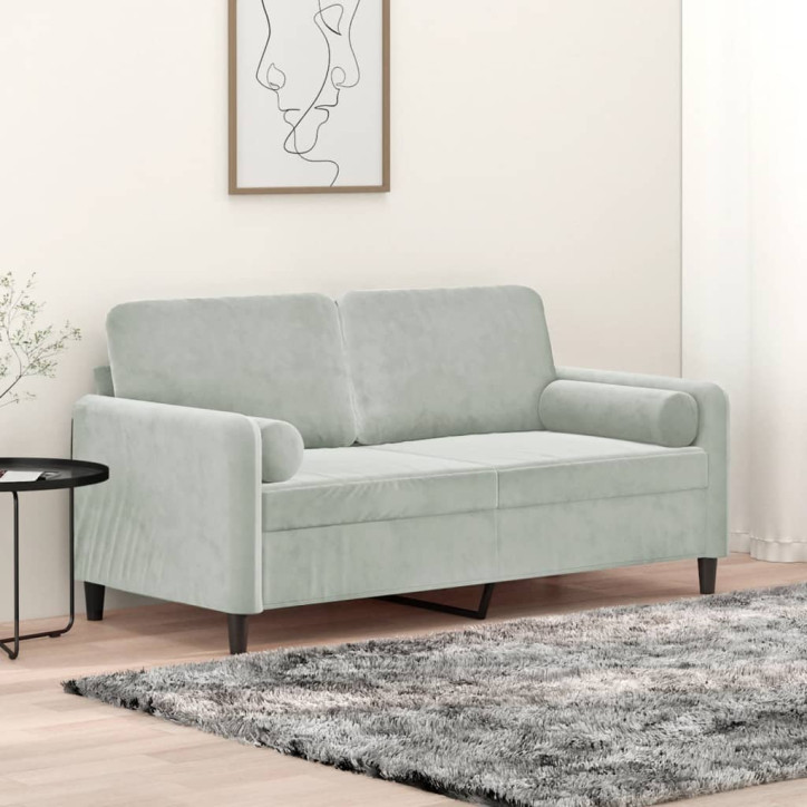 Dvivietė sofa su pagalvėlėmis, šviesiai pilka, 140cm, aksomas