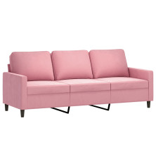 Trivietė sofa, rožinės spalvos, 180cm, aksomas