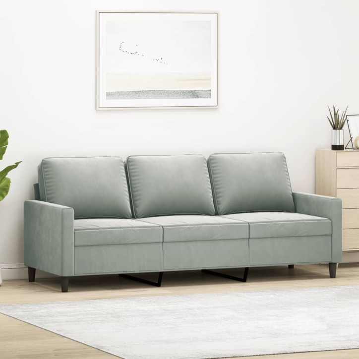 Trivietė sofa, šviesiai pilkos spalvos, 180cm, aksomas