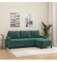 Trivietė sofa su pakoja, tamsiai žalios spalvos, 180cm, aksomas