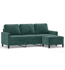 Trivietė sofa su pakoja, tamsiai žalios spalvos, 180cm, aksomas