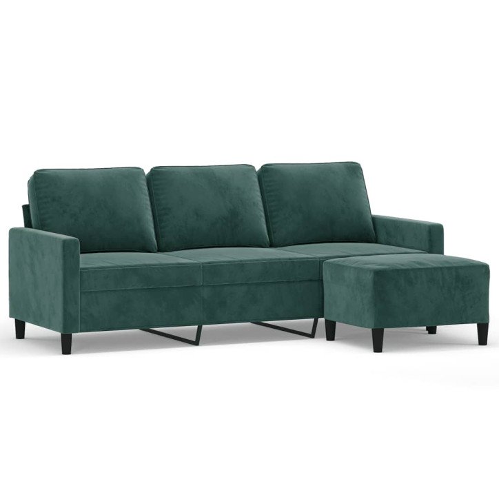 Trivietė sofa su pakoja, tamsiai žalios spalvos, 180cm, aksomas