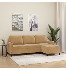 Trivietė sofa su pakoja, rudos spalvos, 180cm, aksomas