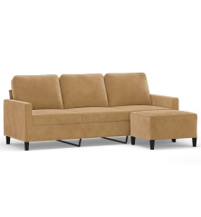 Trivietė sofa su pakoja, rudos spalvos, 180cm, aksomas