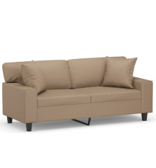 Dvivietė sofa su pagalvėlėmis, kapučino, 140cm, dirbtinė oda