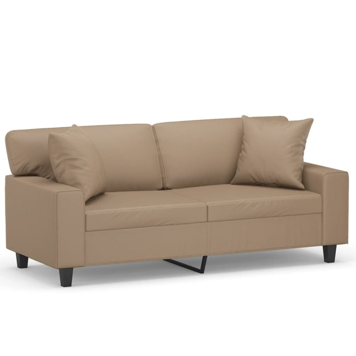 Dvivietė sofa su pagalvėlėmis, kapučino, 140cm, dirbtinė oda