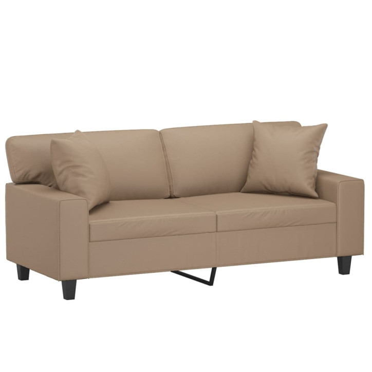 Dvivietė sofa su pagalvėlėmis, kapučino, 140cm, dirbtinė oda