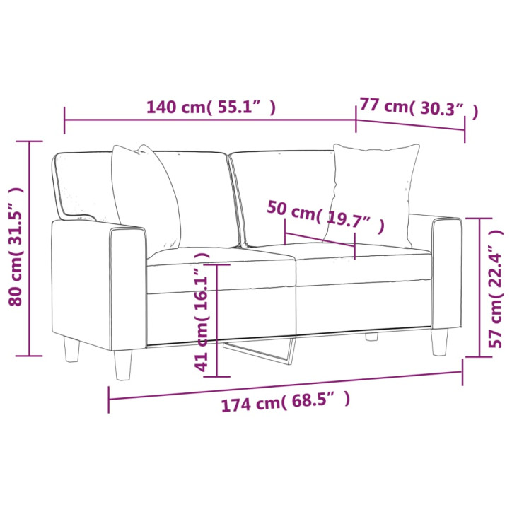 Dvivietė sofa su pagalvėlėmis, kapučino, 140cm, dirbtinė oda