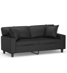 Dvivietė sofa su pagalvėlėmis, juoda, 140cm, dirbtinė oda