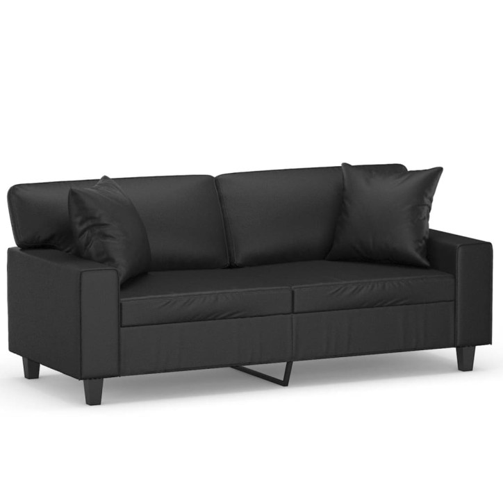 Dvivietė sofa su pagalvėlėmis, juoda, 140cm, dirbtinė oda