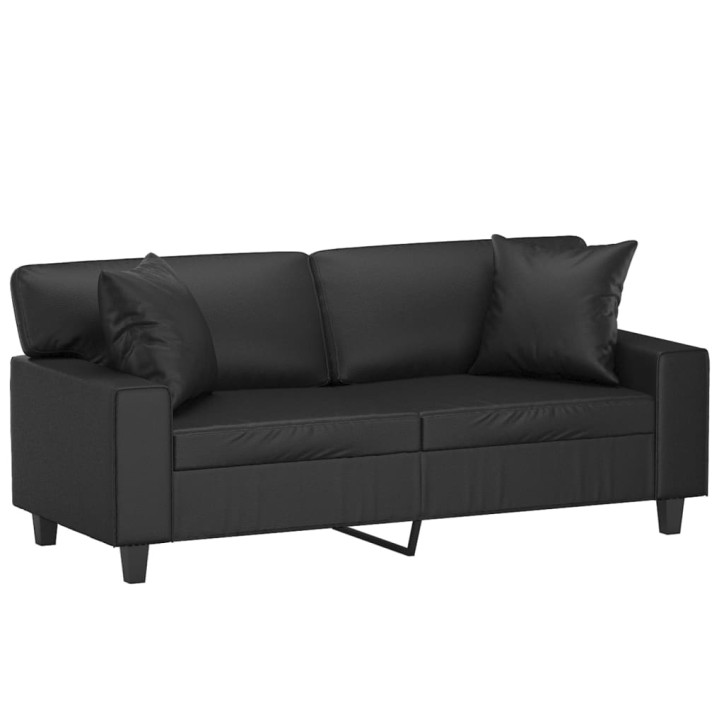 Dvivietė sofa su pagalvėlėmis, juoda, 140cm, dirbtinė oda