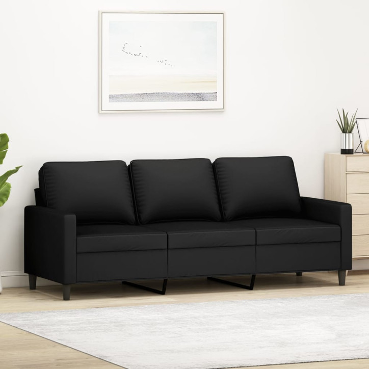 Trivietė sofa, juodos spalvos, 180cm, aksomas