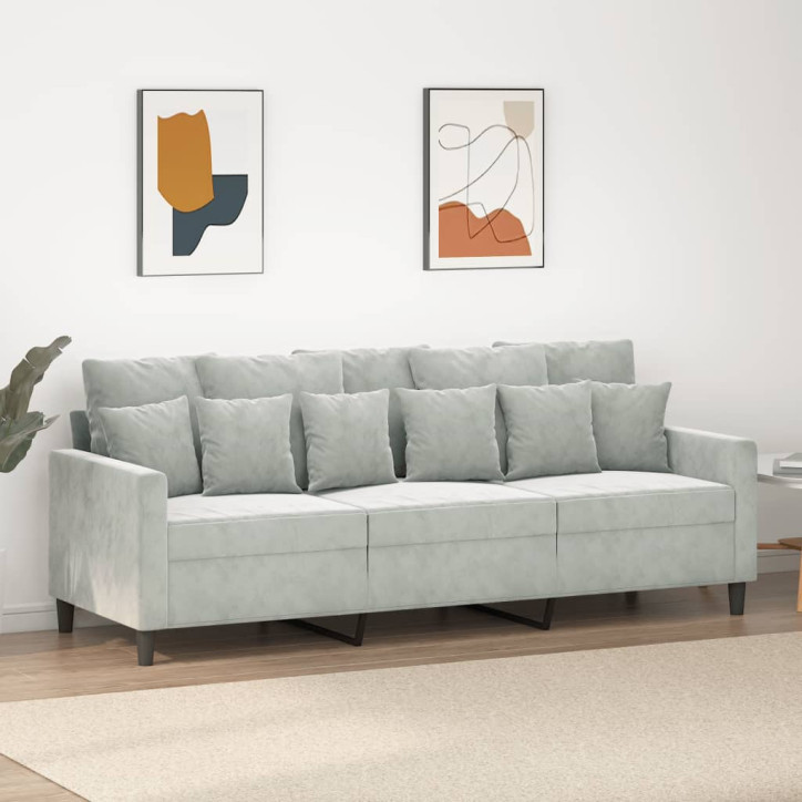 Trivietė sofa, šviesiai pilkos spalvos, 180cm, aksomas