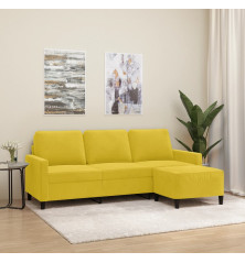 Trivietė sofa su pakoja, geltonos spalvos, 180cm, aksomas