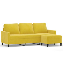 Trivietė sofa su pakoja, geltonos spalvos, 180cm, aksomas