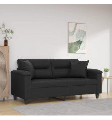 Dvivietė sofa su pagalvėlėmis, juoda, 140cm, dirbtinė oda