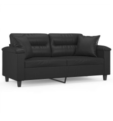 Dvivietė sofa su pagalvėlėmis, juoda, 140cm, dirbtinė oda