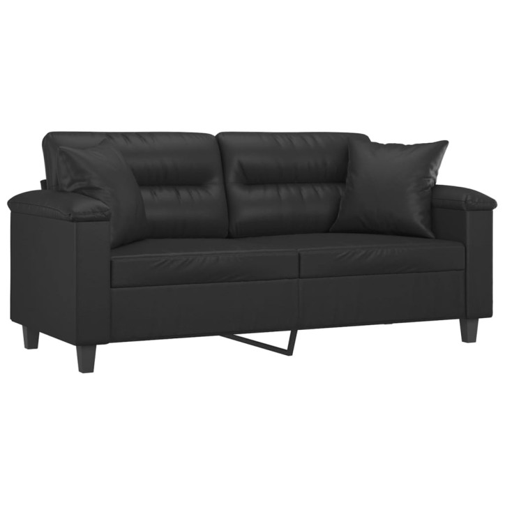 Dvivietė sofa su pagalvėlėmis, juoda, 140cm, dirbtinė oda