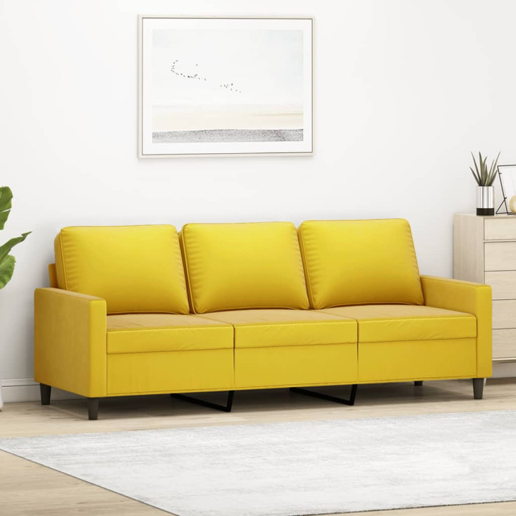 Trivietė sofa, geltonos spalvos, 180cm, aksomas