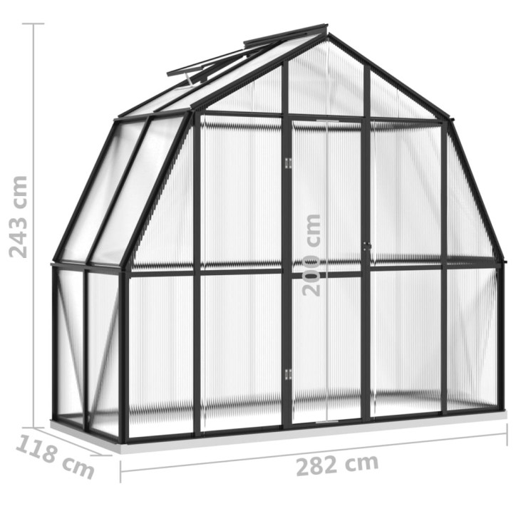 Šiltnamis su pagrindo rėmu, antracito, aliuminis, 3,3m²