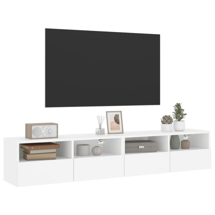 Sieninės TV spintelės, 2vnt., baltos, 80x30x30cm, mediena