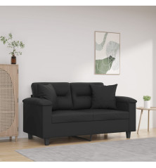 Dvivietė sofa su pagalvėlėmis, juoda, 120cm, dirbtinė oda