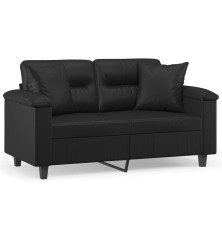 Dvivietė sofa su pagalvėlėmis, juoda, 120cm, dirbtinė oda